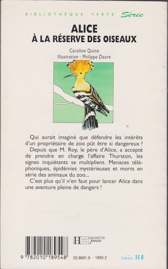 Dos de couverture Alice à la réserve des oiseaux