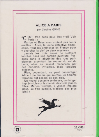 Dos de couverture Alice à Paris