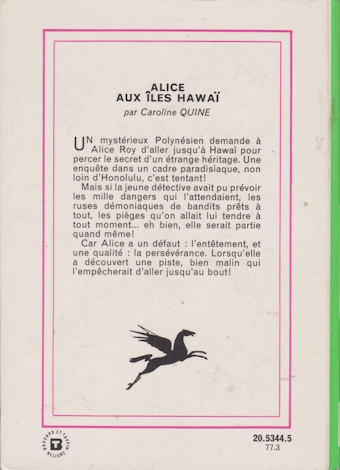 Dos de couverture Alice aux ïles Hawaï