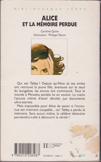 Dos de couverture Alice et la mémoire perdue