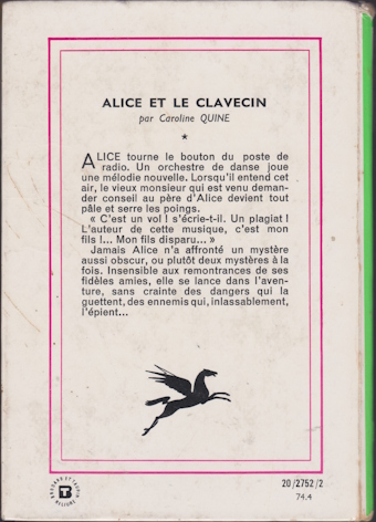 Dos de couverture Alice et le clavecin