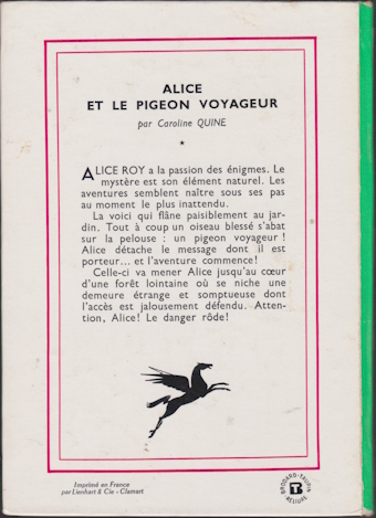 Dos de couverture Alice et le pigeon voyageur