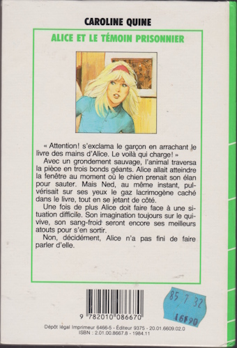 Dos de couverture Alice et le témoin prisonnier