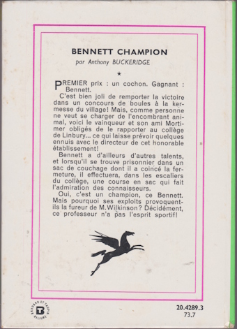 Dos de couverture Bennett champion