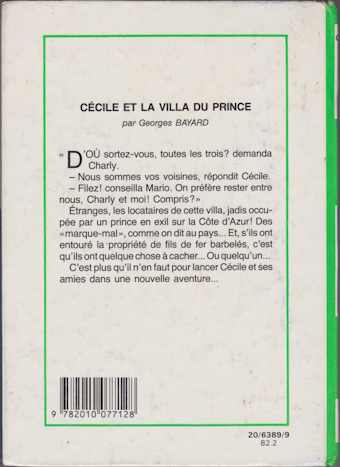 Dos de couverture Cécile et la villa du prince