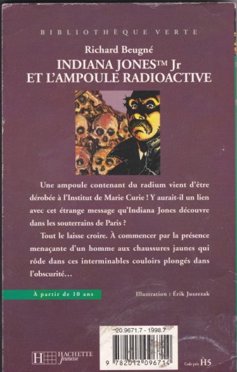 Dos de couverture Indiana Jones Jr et l’ampoule radioactive