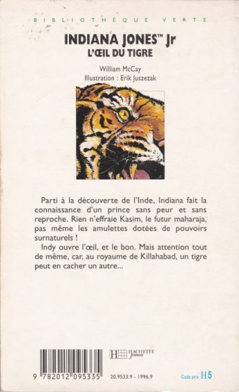 Dos de couverture Indiana Jones Jr l’œil du tigre
