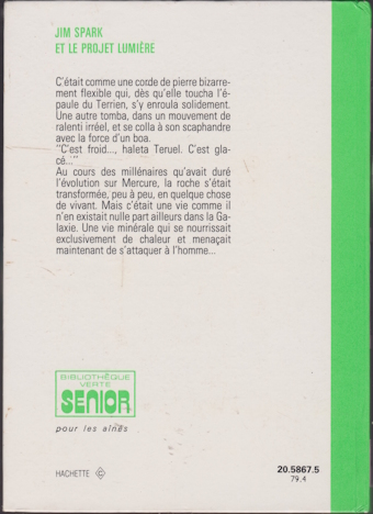 Dos de couverture Jim Spark et le projet lumière