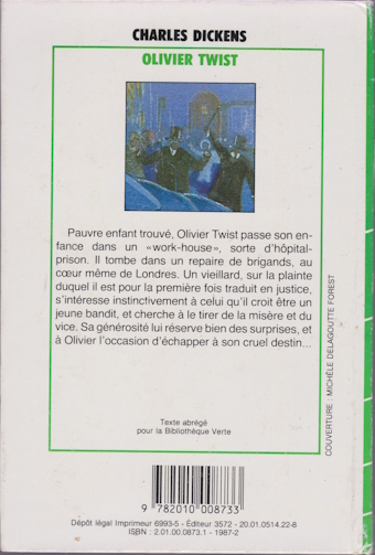Dos de couverture Olivier Twist