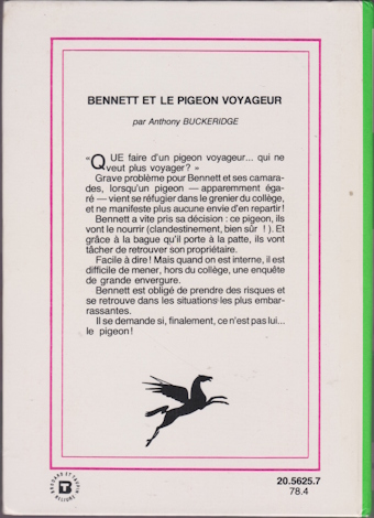 Dos de couverture Bennett et le pigeon voyageur