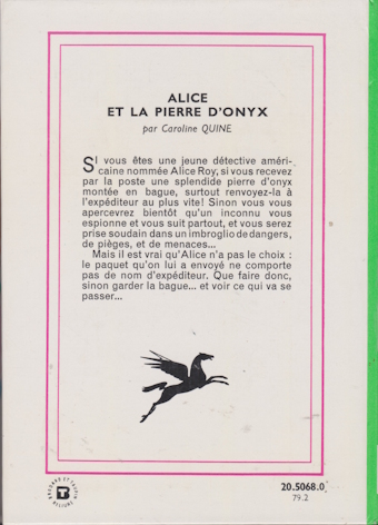 Dos de couverture Alice et la pierre d’onyx