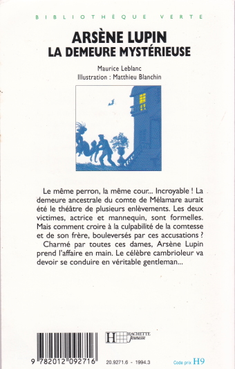 Dos de couverture Arsène Lupin, La demeure mystérieuse