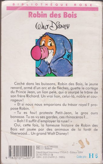 Dos de couverture Robin des Bois