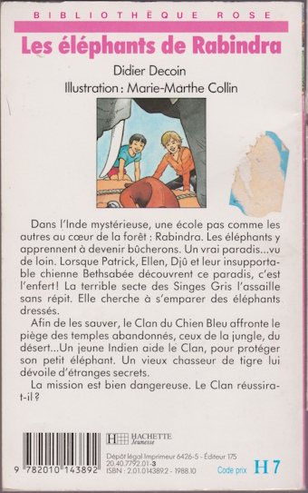 Dos de couverture Les éléphants de Rabindra