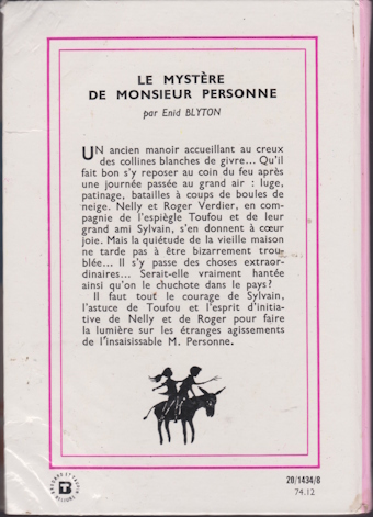 Dos de couverture Le mystère de M. Personne