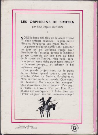 Dos de couverture Les orphelins de SIMITRA