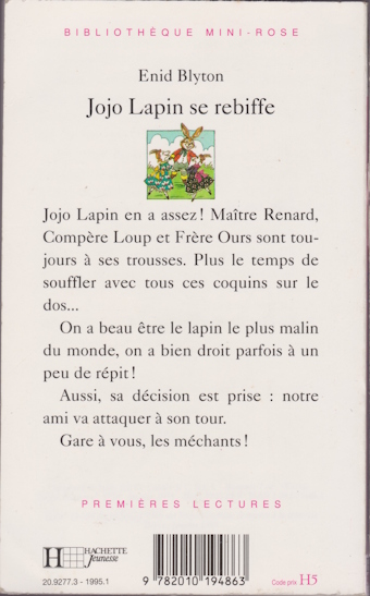 Dos de couverture Jojo Lapin se rebiffe Dos de couverture Jojo Lapin se rebiffe