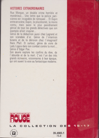 Dos de couverture Histoires extraordinaires
