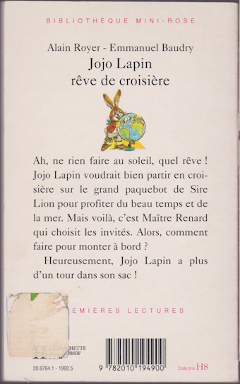 Dos de couverture Jojo Lapin rêve de croisière