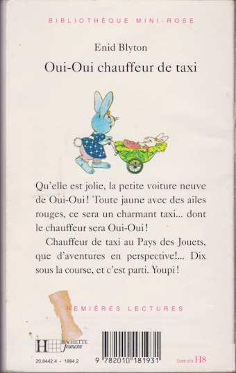 Dos de couverture Oui-Oui chauffeur de taxi Dos de couverture Oui-Oui chauffeur de taxi
