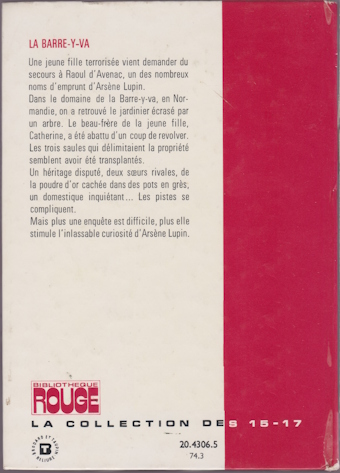 Dos de couverture Arsène Lupin : La barre-y-va
