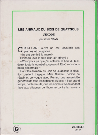 Dos de couverture Les animaux du Bois de Quat’sous : L’exode