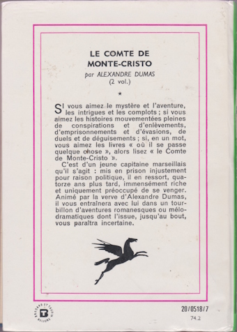 Dos de couverture Le comte de monte-cristo Tome I