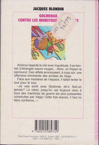 Dos de couverture Goldorak contre les monstres de l&rsquo;espace