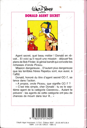Dos de couverture Donald agent secret