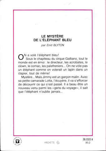 Dos de couverture Le Mystère de l’éléphant bleu Dos de couverture Le Mystère de l’éléphant bleu