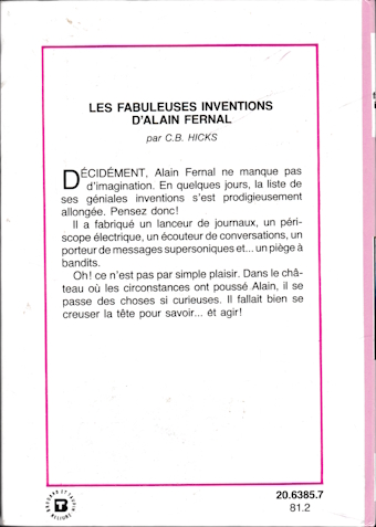 Dos de couverture Les fabuleuses inventions d&rsquo;Alain Fernal