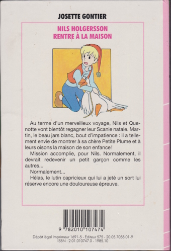 Dos de couverture Nils Holgersson rentre à la maison